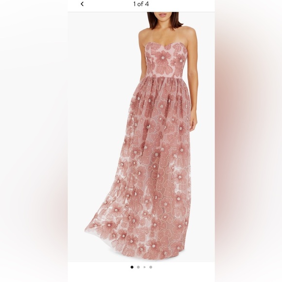 Dress the Population Strapless Floral Gown in Pink - Picture 1 of 3